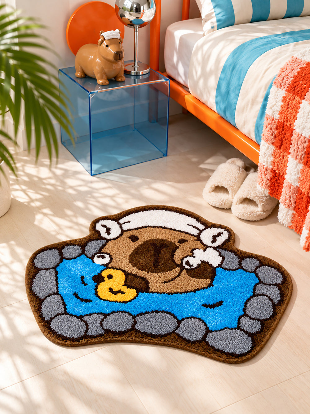 Capybara Hot Spring Shaped Bath Mat — bedside closeup