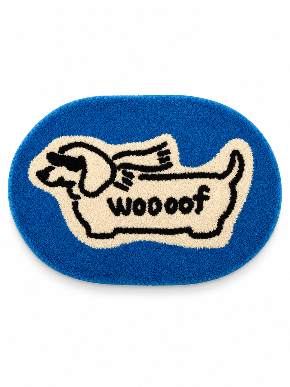 Blue Woof Hound Oval Bath Mat on a white background