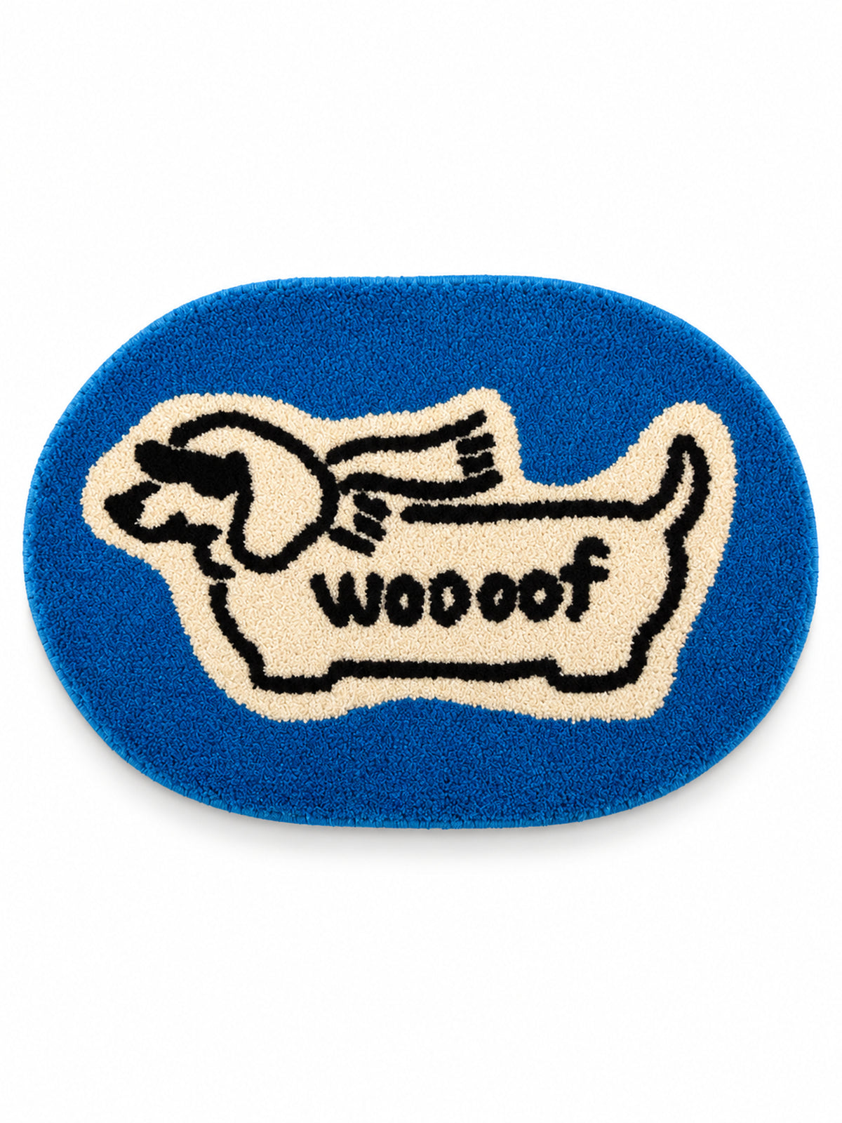 Blue Woof Hound Oval Bath Mat on a white background