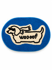 Blue Woof Hound Oval Bath Mat on a white background