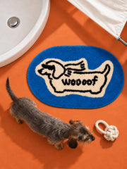 Blue Woof Hound Oval Bath Mat — bathroom scene
