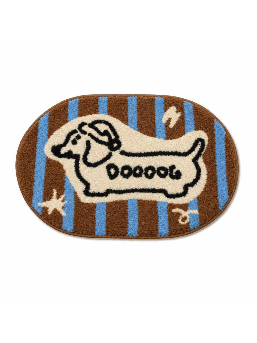 Retro Striped Hound Oval Bath Mat on a white background