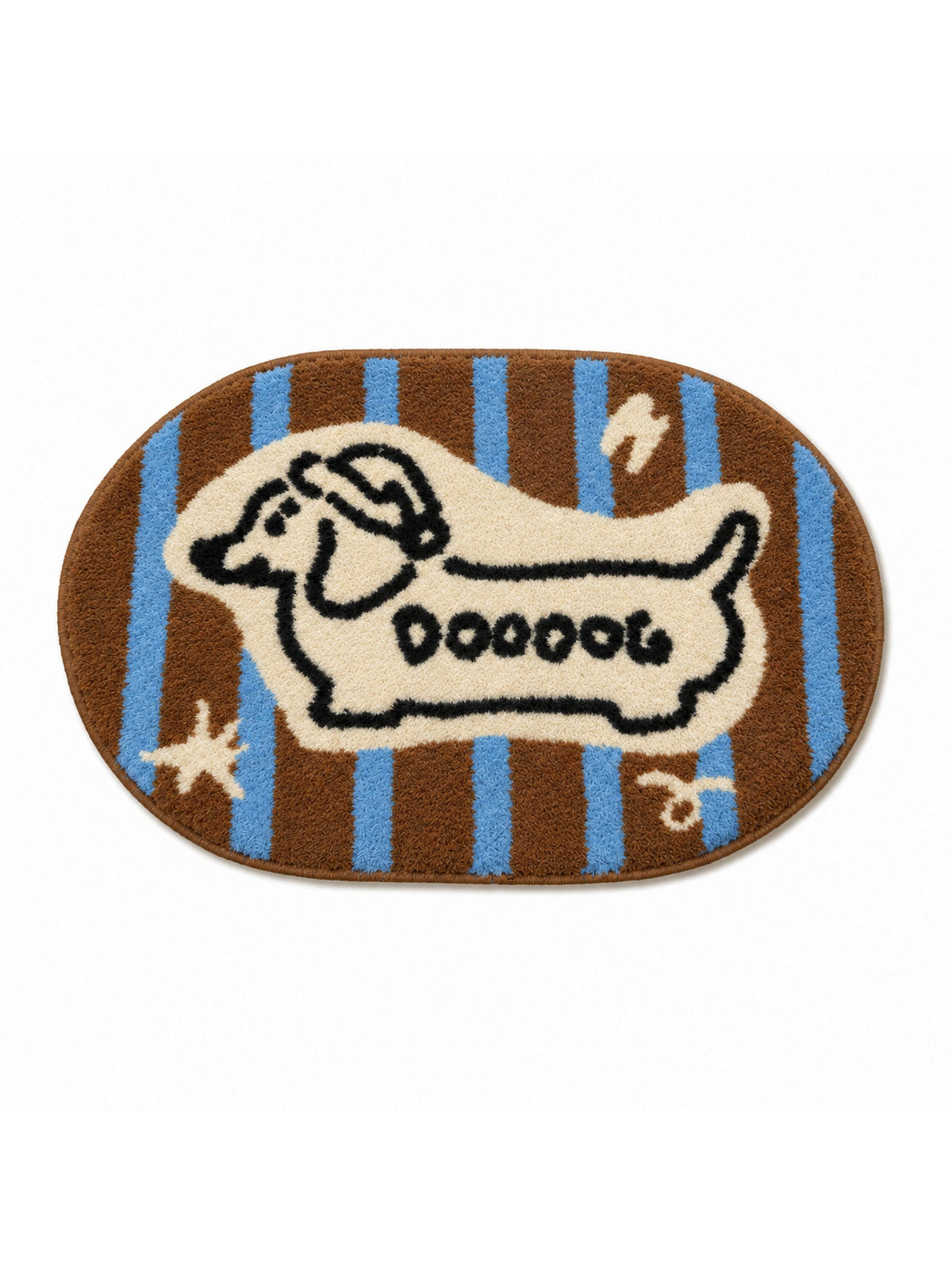 Retro Striped Hound Oval Bath Mat on a white background