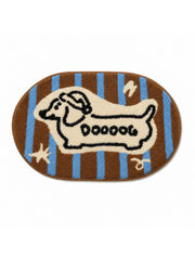 Retro Striped Hound Oval Bath Mat on a white background