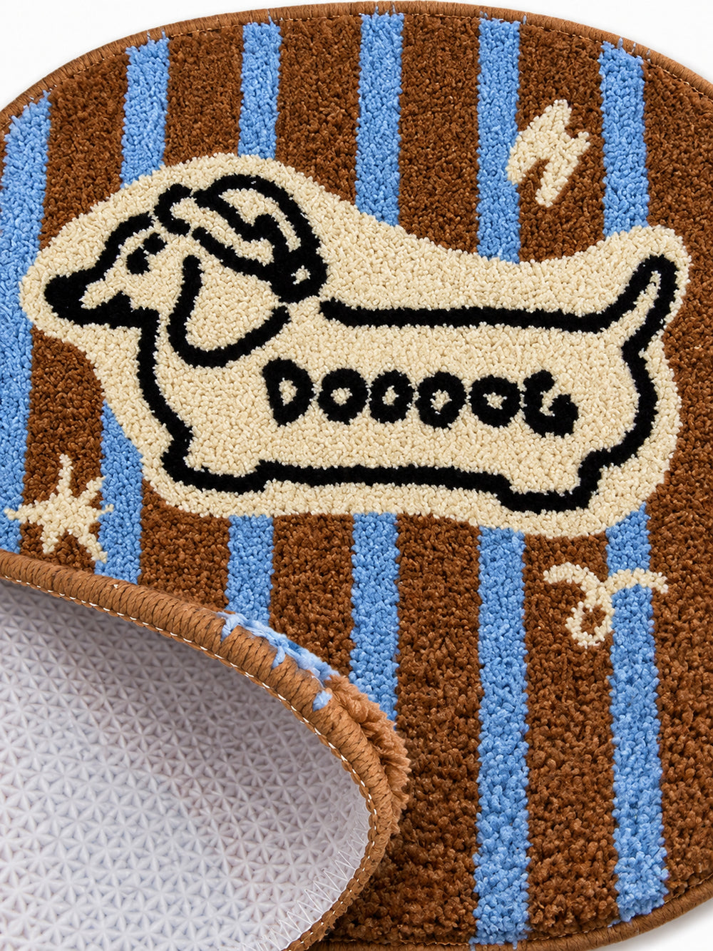 Retro Striped Hound Oval Bath Mat — backing detail