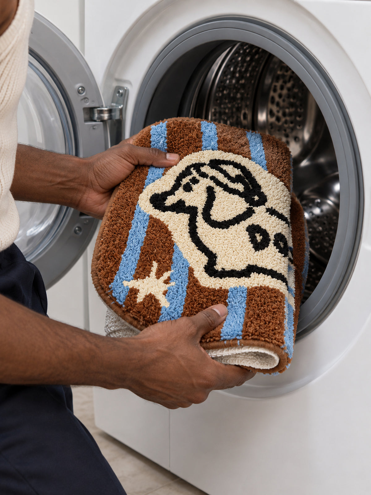 Retro Striped Hound Oval Bath Mat — machine wash