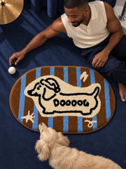 Retro Striped Hound Oval Bath Mat — bathroom context detail
