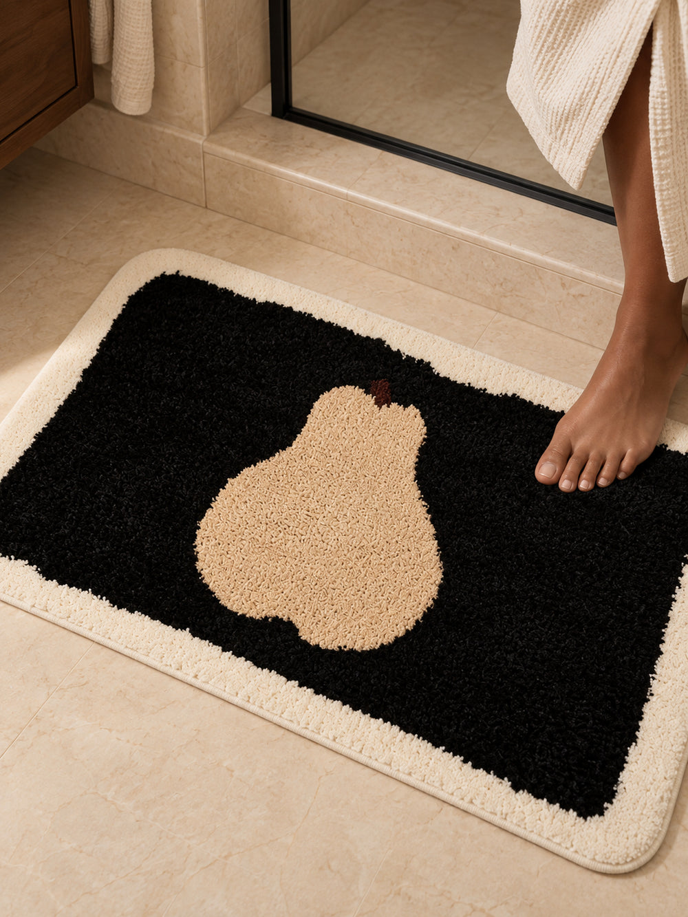 Midnight Pear Silhouette Bath Mat — bathroom context detail