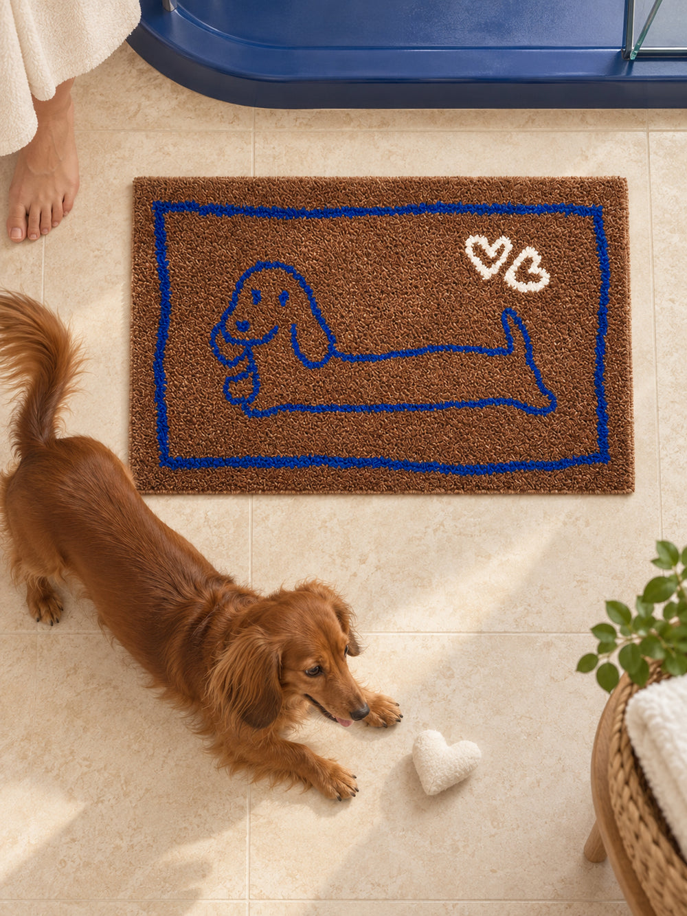 Heartline Dachshund Sketch Bath Mat — bathroom scene