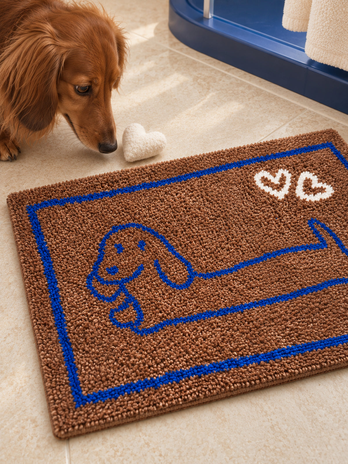 Heartline Dachshund Sketch Bath Mat — bathroom context detail
