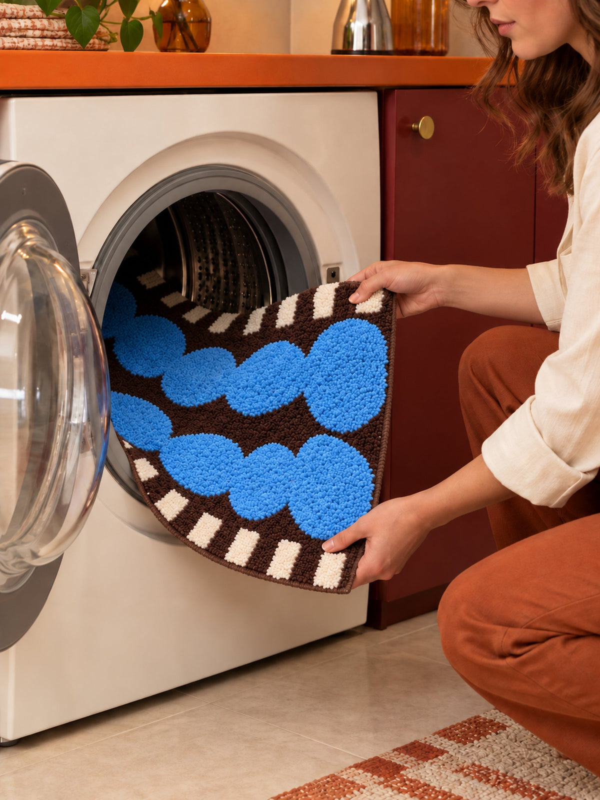 Electric Blue Pebbles Retro Bath Mat — machine wash