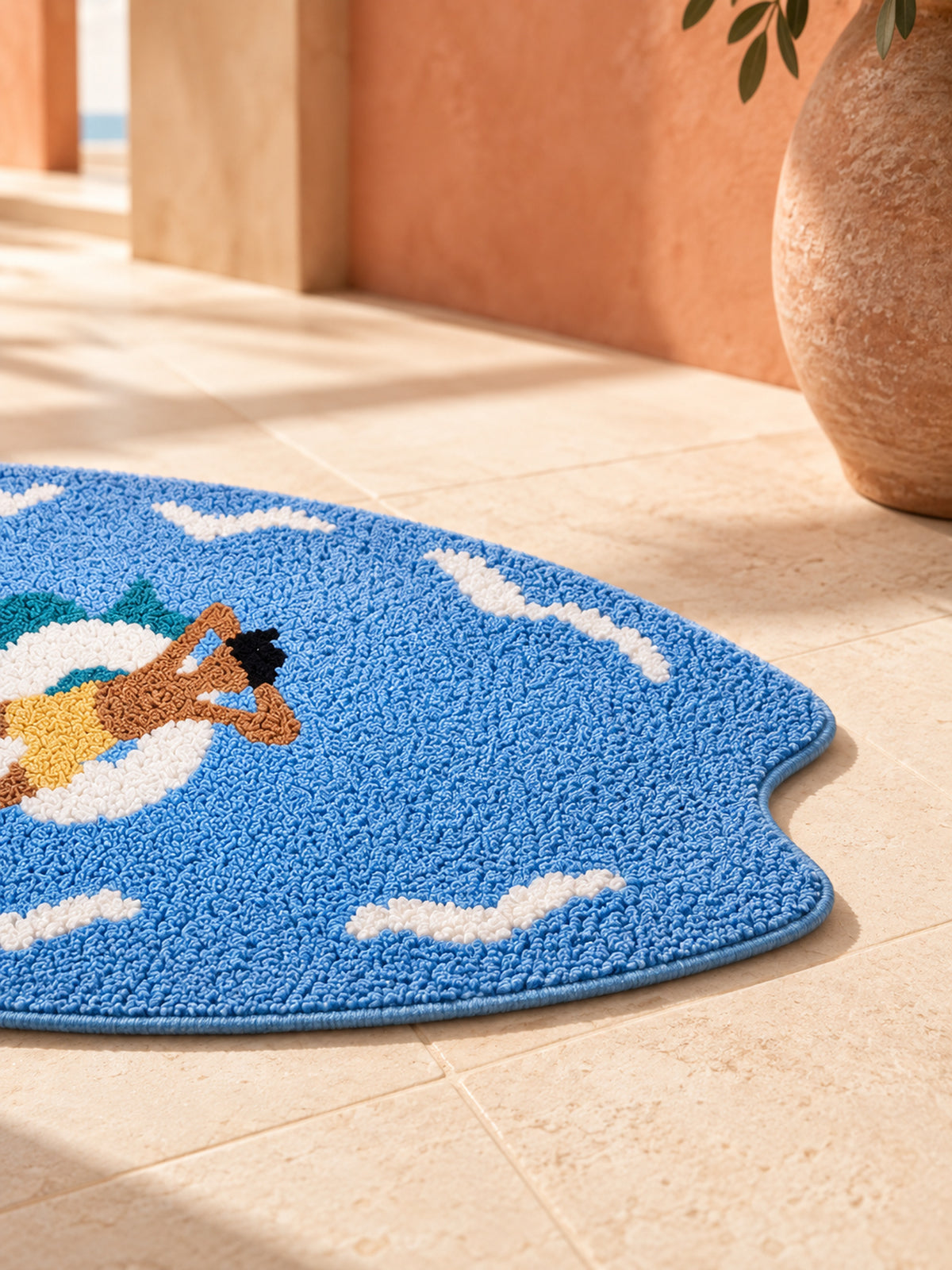 All Day Off Graphic Bath Mat - Blue — waves at your feet detail
