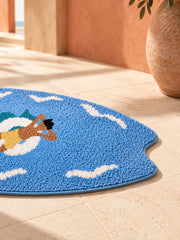 All Day Off Graphic Bath Mat - Blue — waves at your feet detail