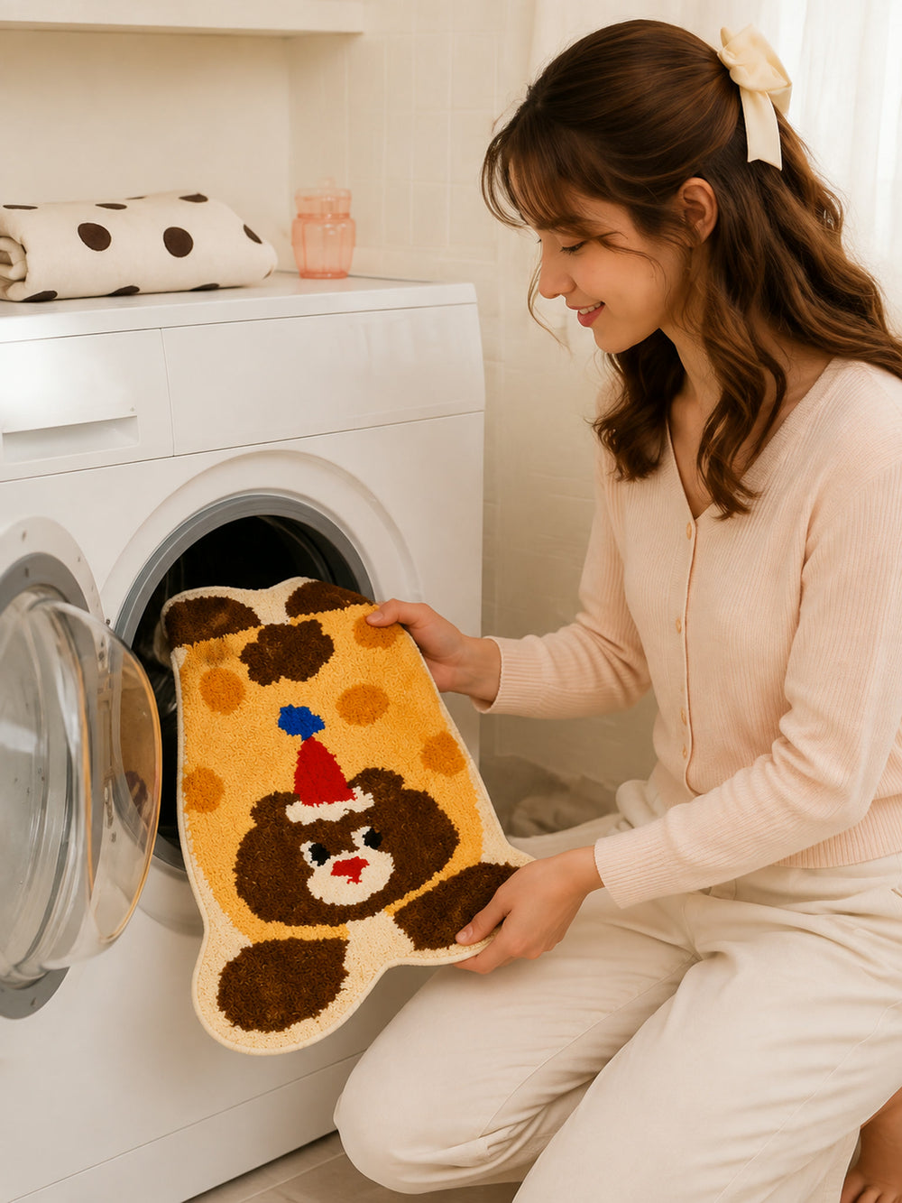 Party Bear Polka-Dot Bath Mat — Care scene