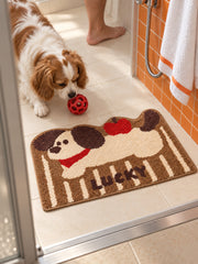 Apple Nap Puppy Striped Bath Mat — bathroom context detail