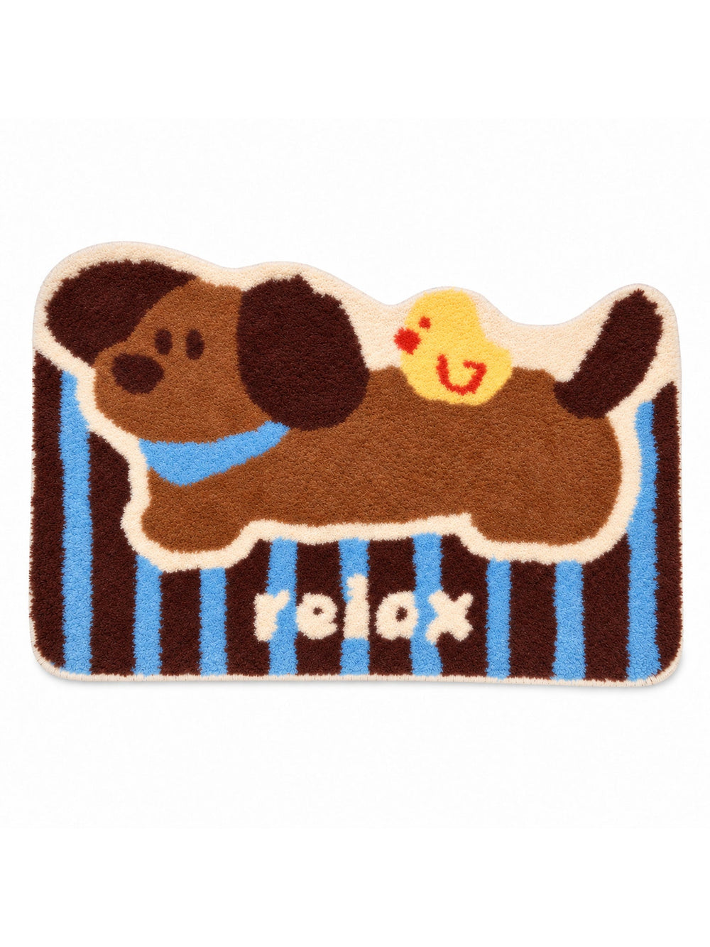 Puppy & Duckling Striped Bath Mat on a white background