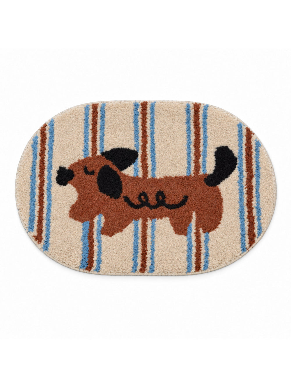 Curly Pup Blue Stripe Bath Mat on a white background