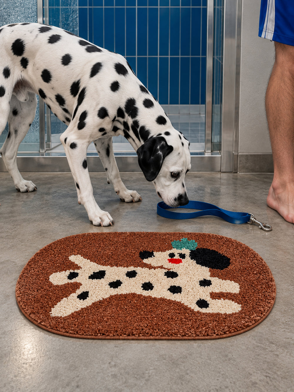 Dashing Dalmatian Oval Bath Mat — bathroom context detail
