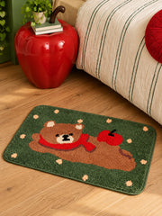 Apple Bear Forest Green Bath Mat — Bedside close-up