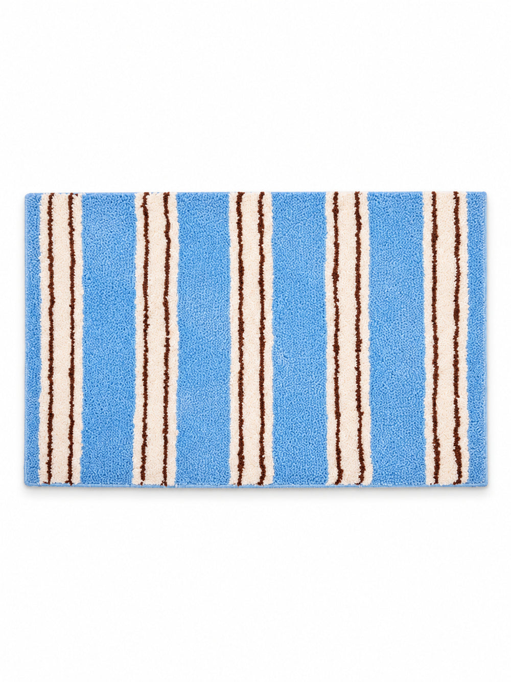 Coastal Pinstripes Blue & Cream Bath Mat on a white background