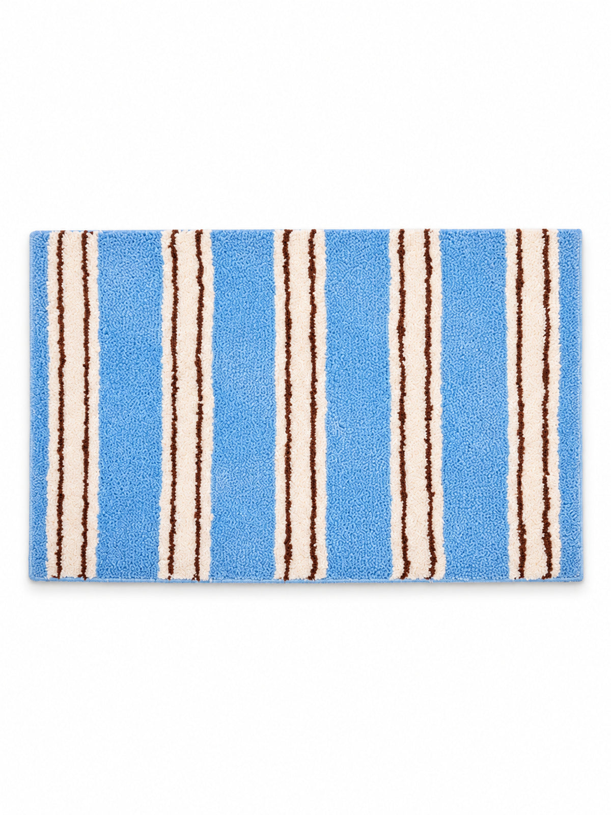 Coastal Pinstripes Blue & Cream Bath Mat on a white background