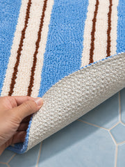 Coastal Pinstripes Blue & Cream Bath Mat — backing detail