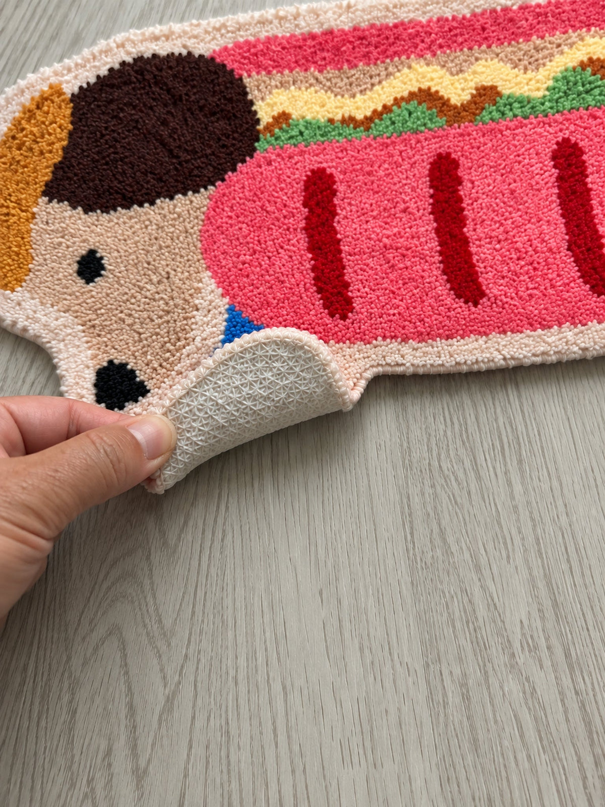 Classic Dachshund Hot Dog Runner Rug — backing detail
