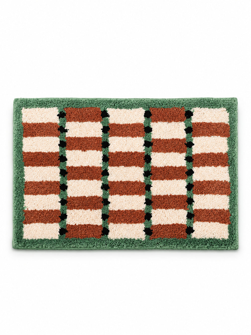 Sage Cocoa Grid Geometric Bath Mat on a white background
