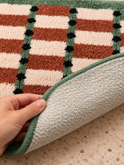 Sage Cocoa Grid Geometric Bath Mat — backing detail
