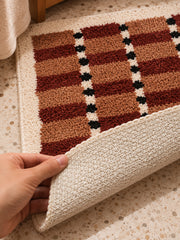 Sage Cocoa Grid Geometric Bath Mat — backing detail