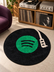 Midnight Vinyl Record Round Accent Rug — listening room