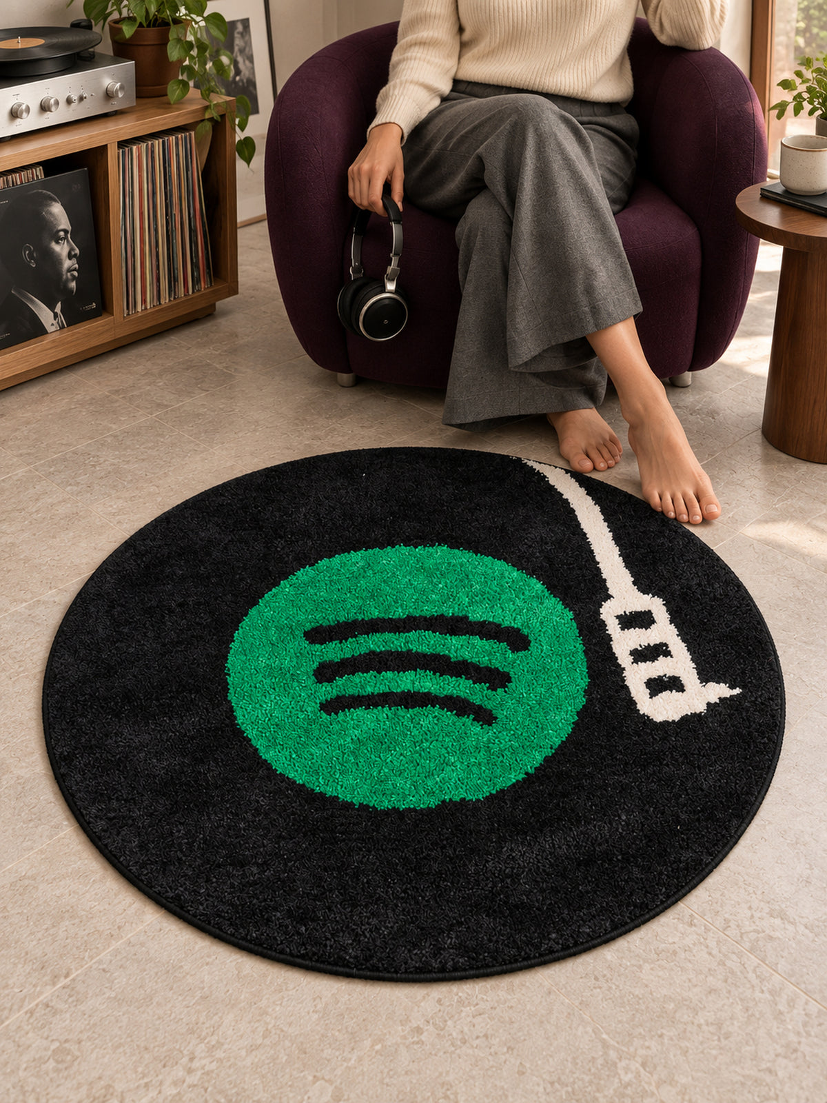 Midnight Vinyl Record Round Accent Rug — in the groove