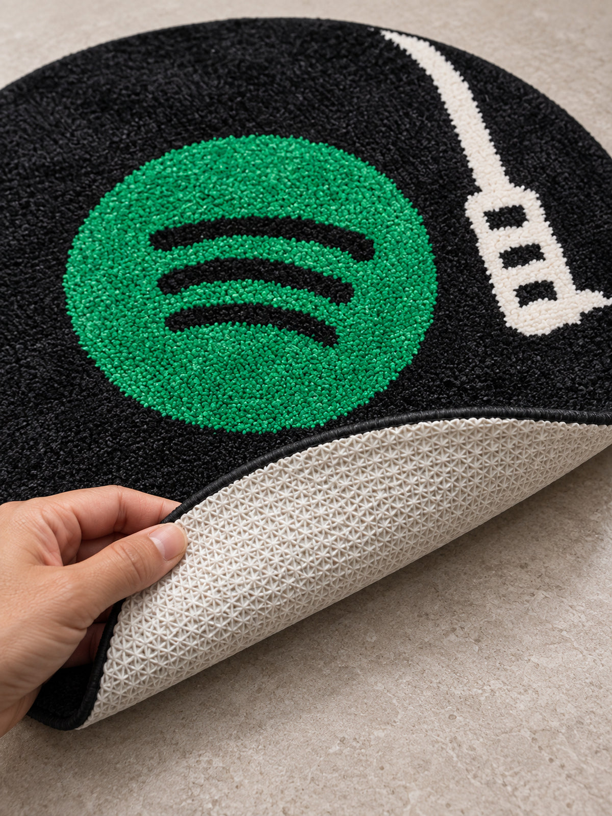 Midnight Vinyl Record Round Accent Rug — backing detail