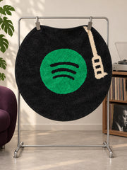 Midnight Vinyl Record Round Accent Rug — record display