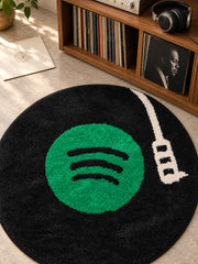 Midnight Vinyl Record Round Accent Rug — close listening