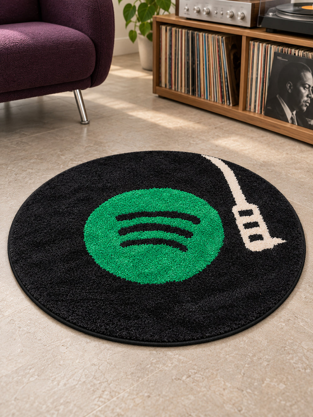 Midnight Vinyl Record Round Accent Rug — soft landing