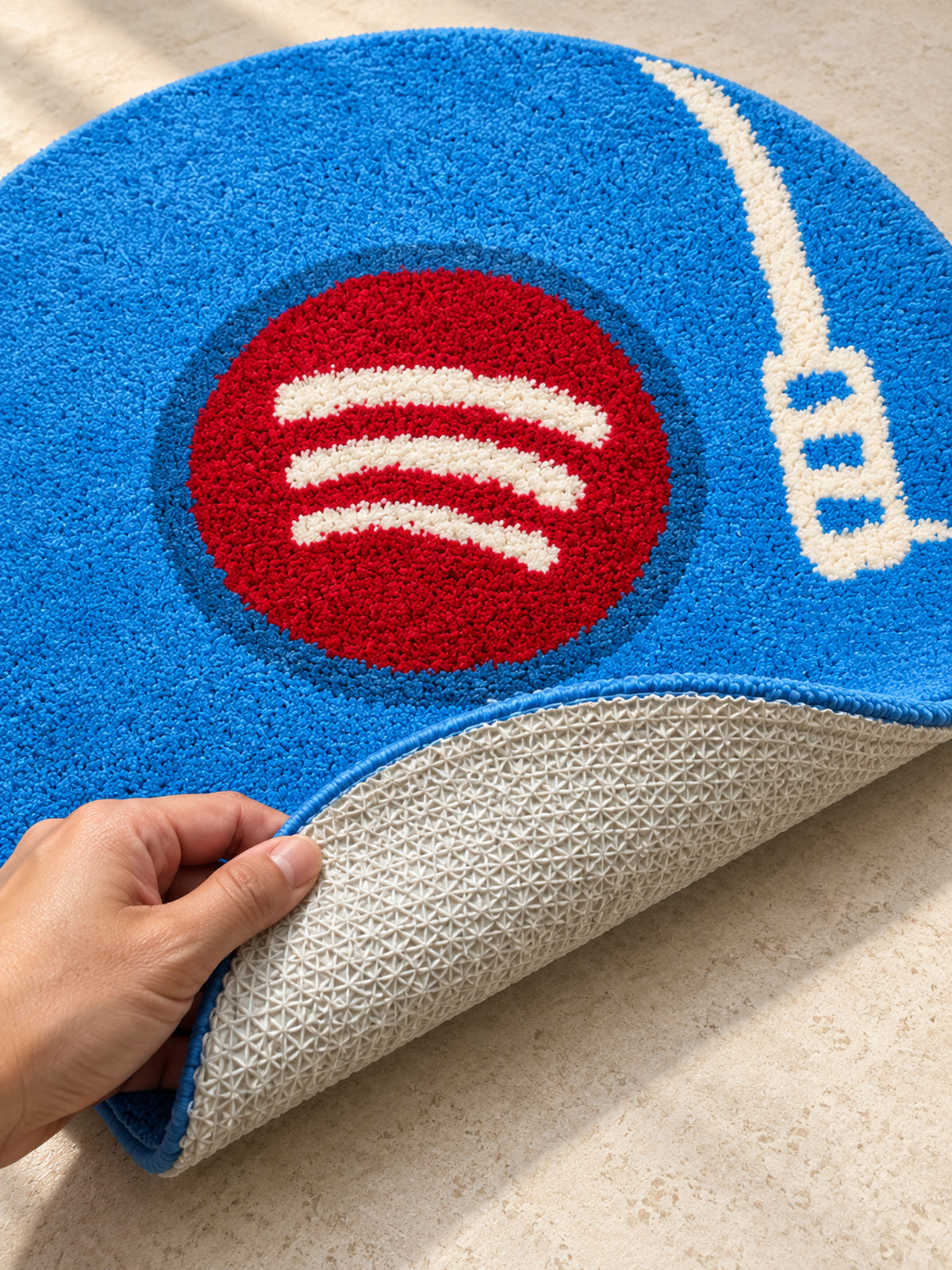 Midnight Vinyl Record Round Accent Rug — backing detail