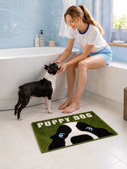 Peekaboo Puppy Green Bath Mat — bathroom scene