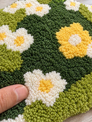 Daisy Meadow Floral Bath Mat - Green — Surface detail