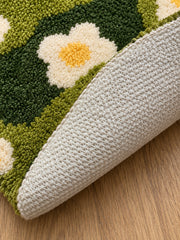 Daisy Meadow Floral Bath Mat - Green — Textured backing