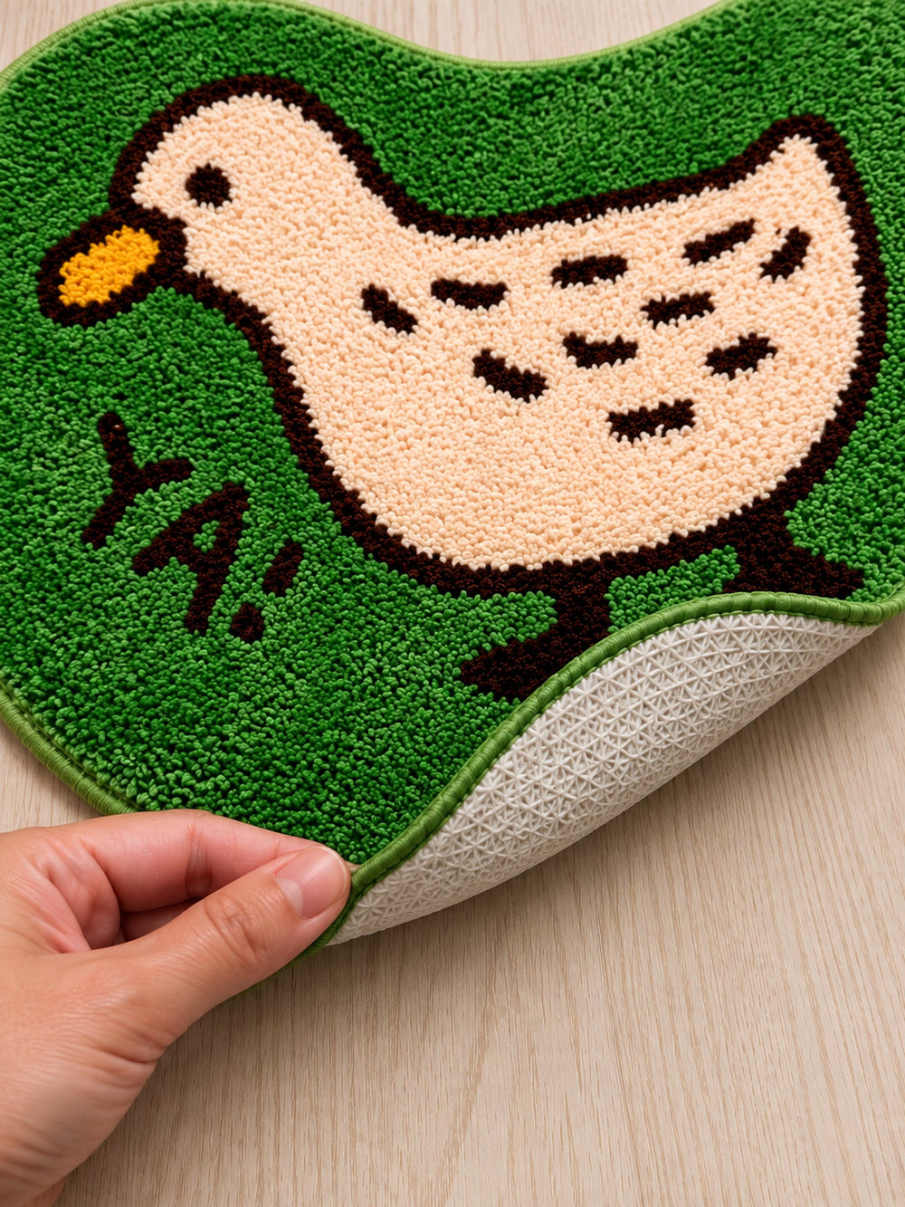 Meadow Duck Shaped Bath Mat - Green — Textured backing