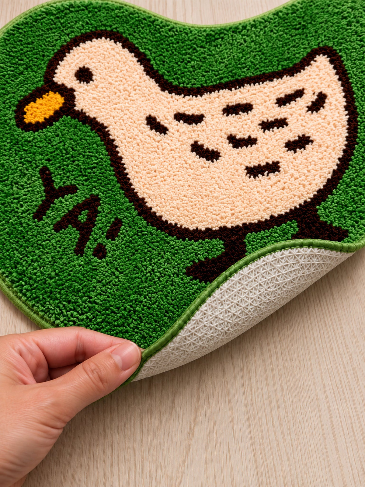 Meadow Duck Shaped Bath Mat - Green — Textured backing