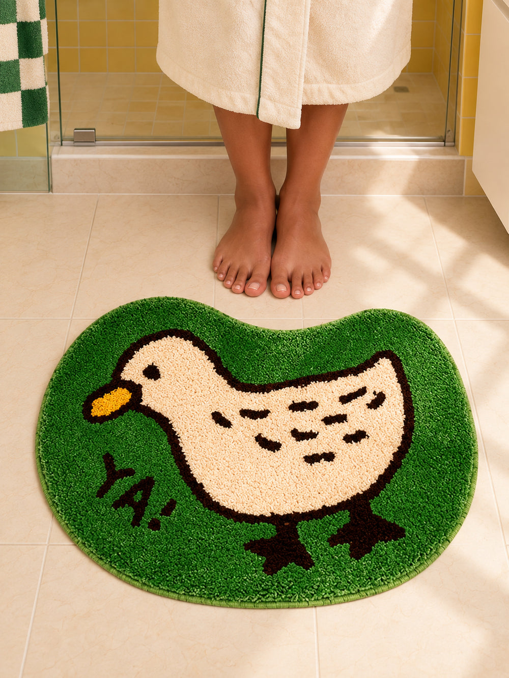 Meadow Duck Shaped Bath Mat - Green — Bathroom close-up