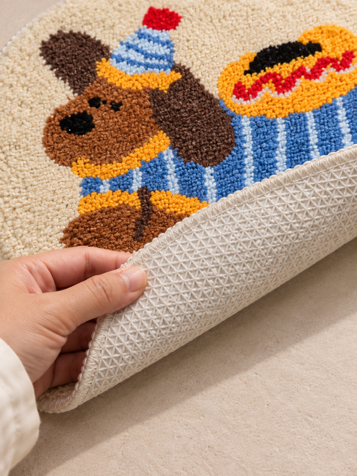 Hot Dog Dachshund Oval Bath Mat — backing detail