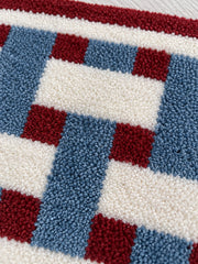 Burgundy & Blue Basketweave Pattern Bath Mat — surface detail