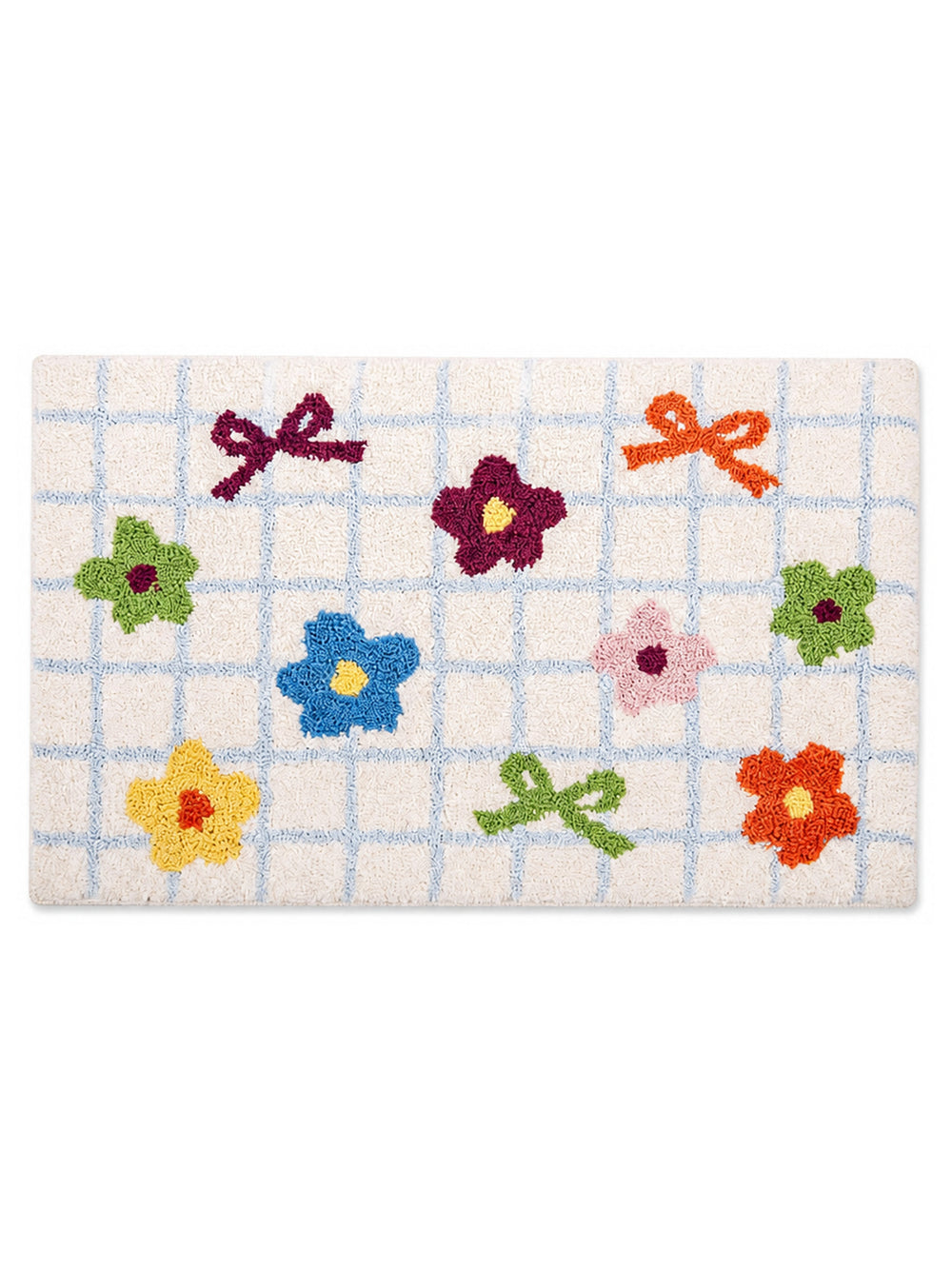 Garden Bows & Blooms Checkered Bath Mat on a white background