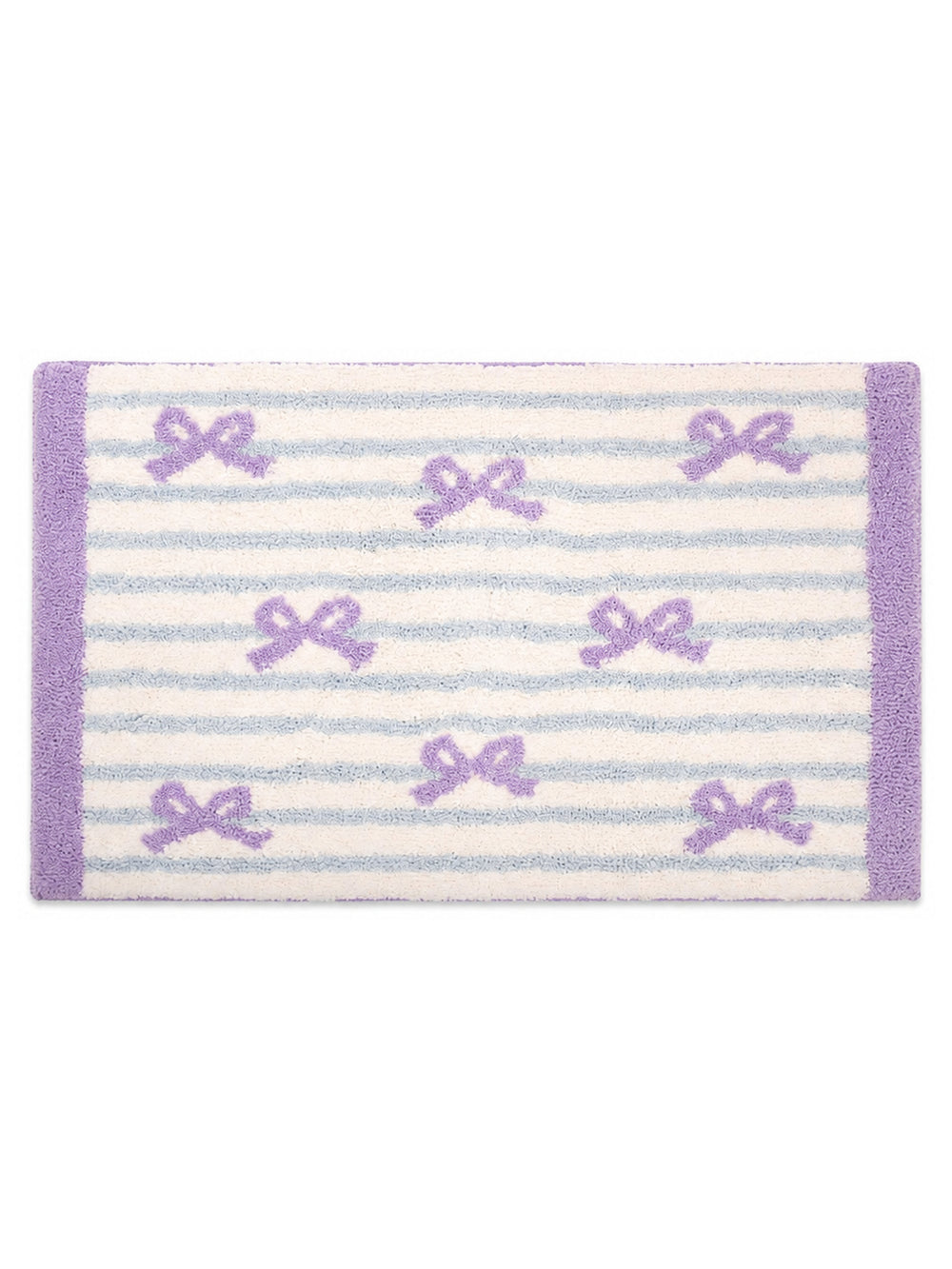 Ribbon Stripe Bow Bath Mat - Lavender on a white background