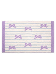 Ribbon Stripe Bow Bath Mat - Lavender on a white background