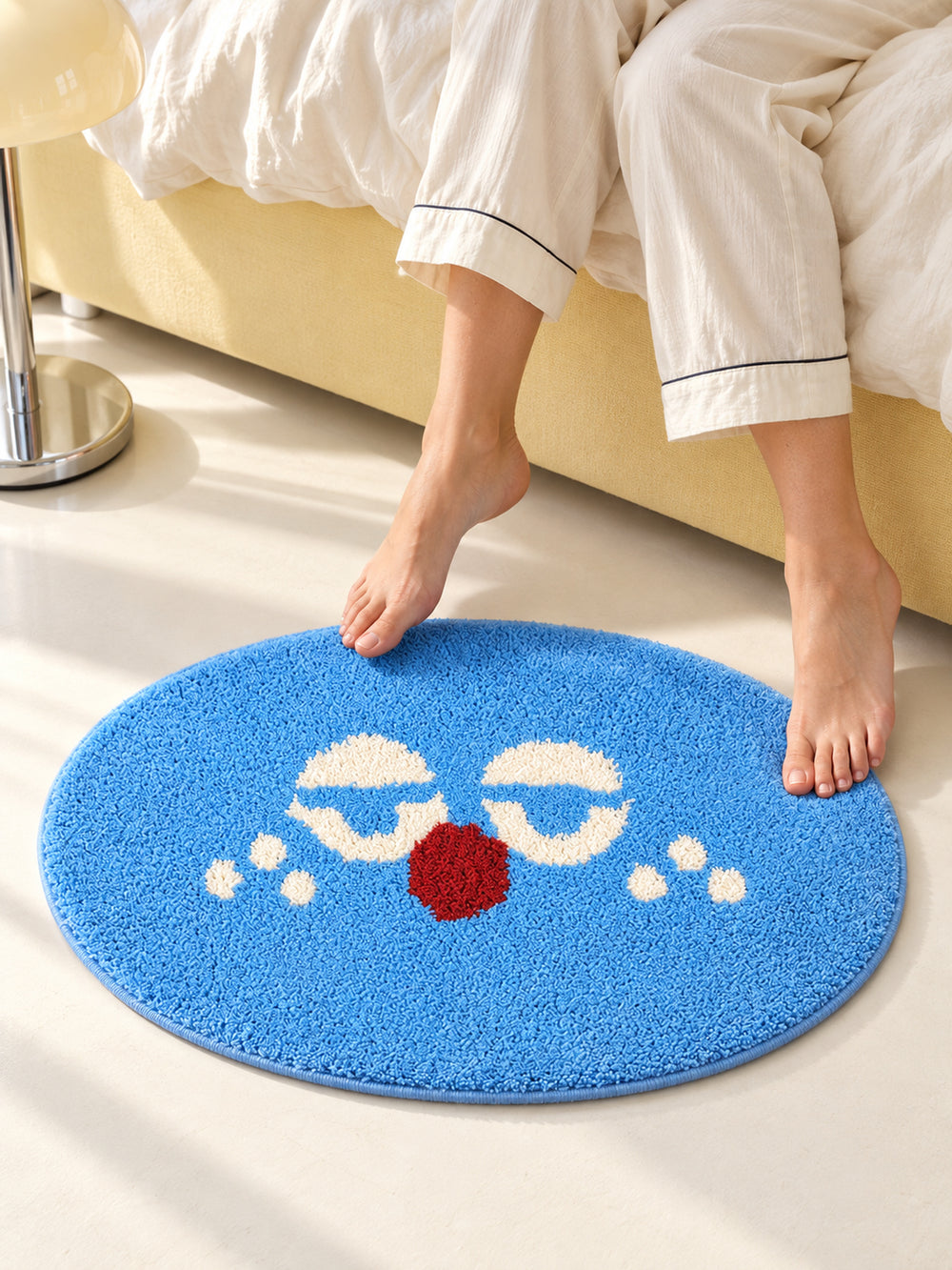 Sleepy Blue Face Oval Bath Mat — slow morning
