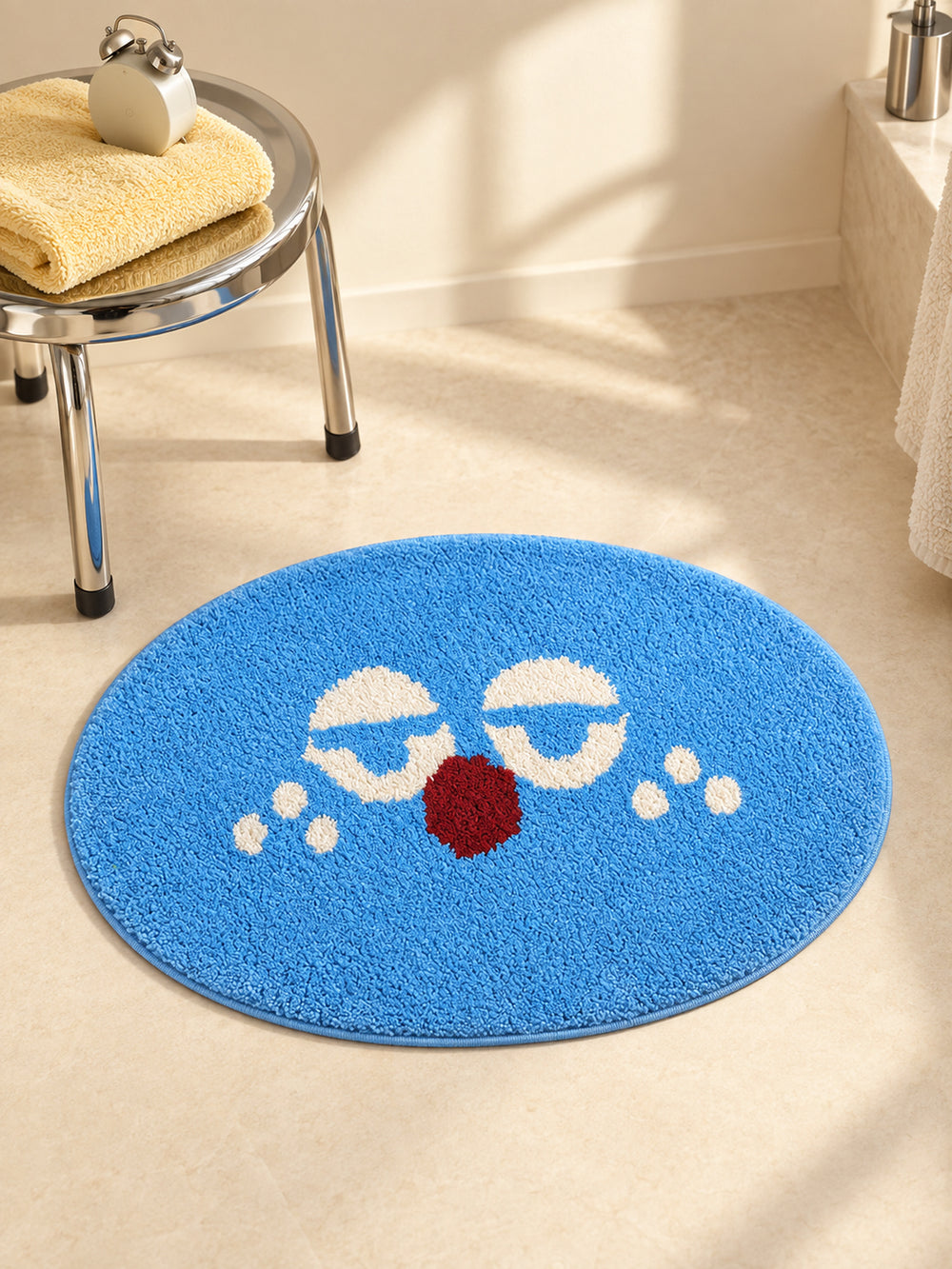 Sleepy Blue Face Oval Bath Mat — switch off
